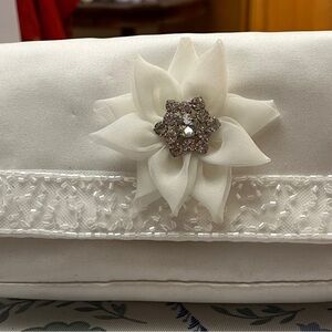 Elegant White Handmade Bridal Clutch with Floral Accent and beads- NEW!!